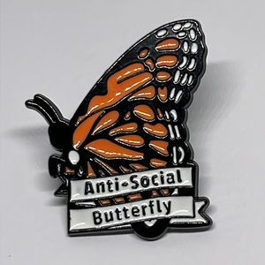 Anti Social‎ Butterfly funny brooch lapel pin backpack pin hat pin